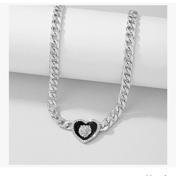 Heart Pendant Silver Choker Necklace - Picture 3 of 6